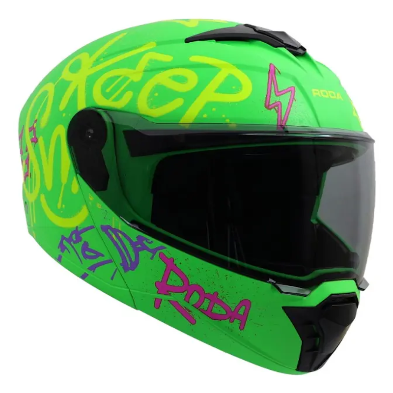 CASCO RODA BOOSTER VERDE CAPRACK TALLA S MICA HUMO ABATIBLE DOT