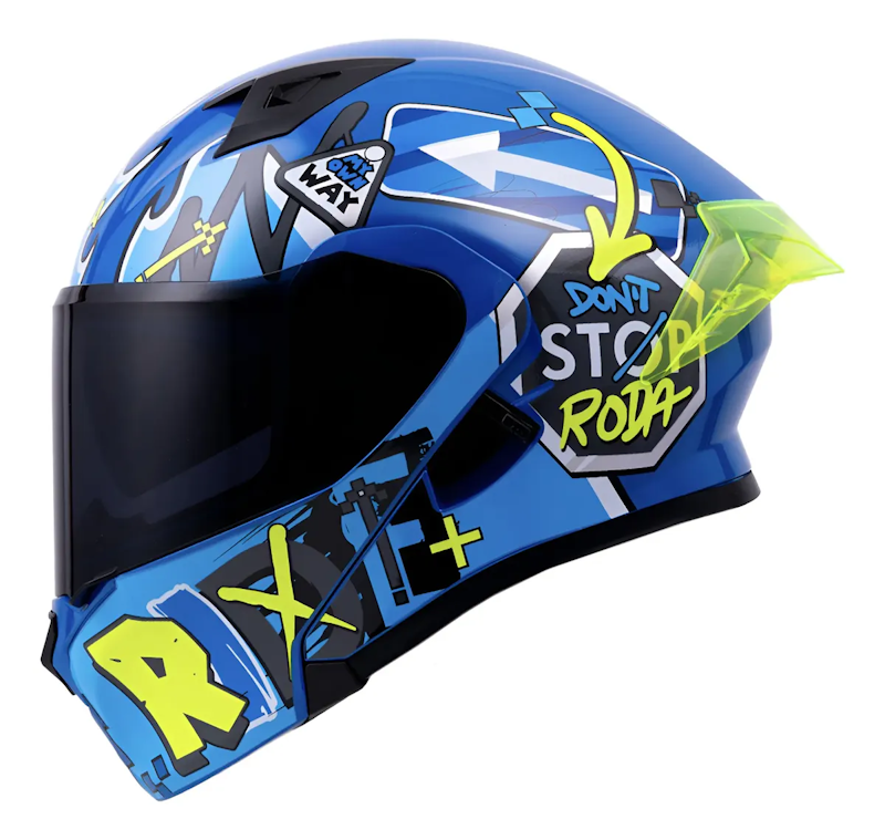 CASCO RODA RUSH NO RULES TALLA MED AZUL MICA HUMO ABATIBLE