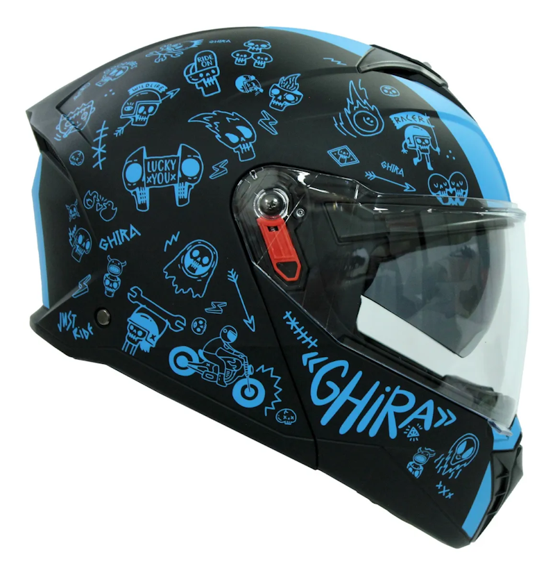 CASCO GHIRA GH1000PRO TALLA CHICA AZUL TOON CRAZE MATE ABATIBLE