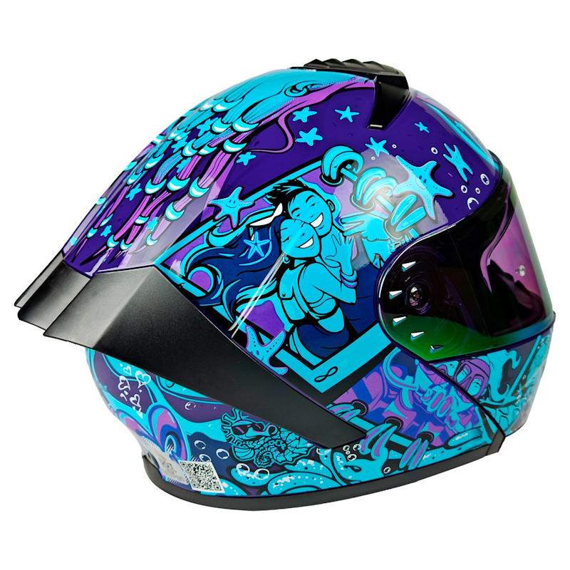 CASCO ABATIBLE A-HELMET CANCUN TALLA XL VISOR REVO CERT. DOT MORADO/AZUL BRILLANTE