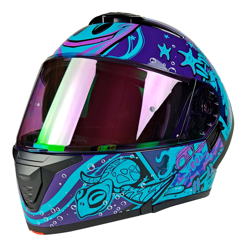 CASCO ABATIBLE A-HELMET CANCUN TALLA XL VISOR REVO CERT. DOT MORADO/AZUL BRILLANTE