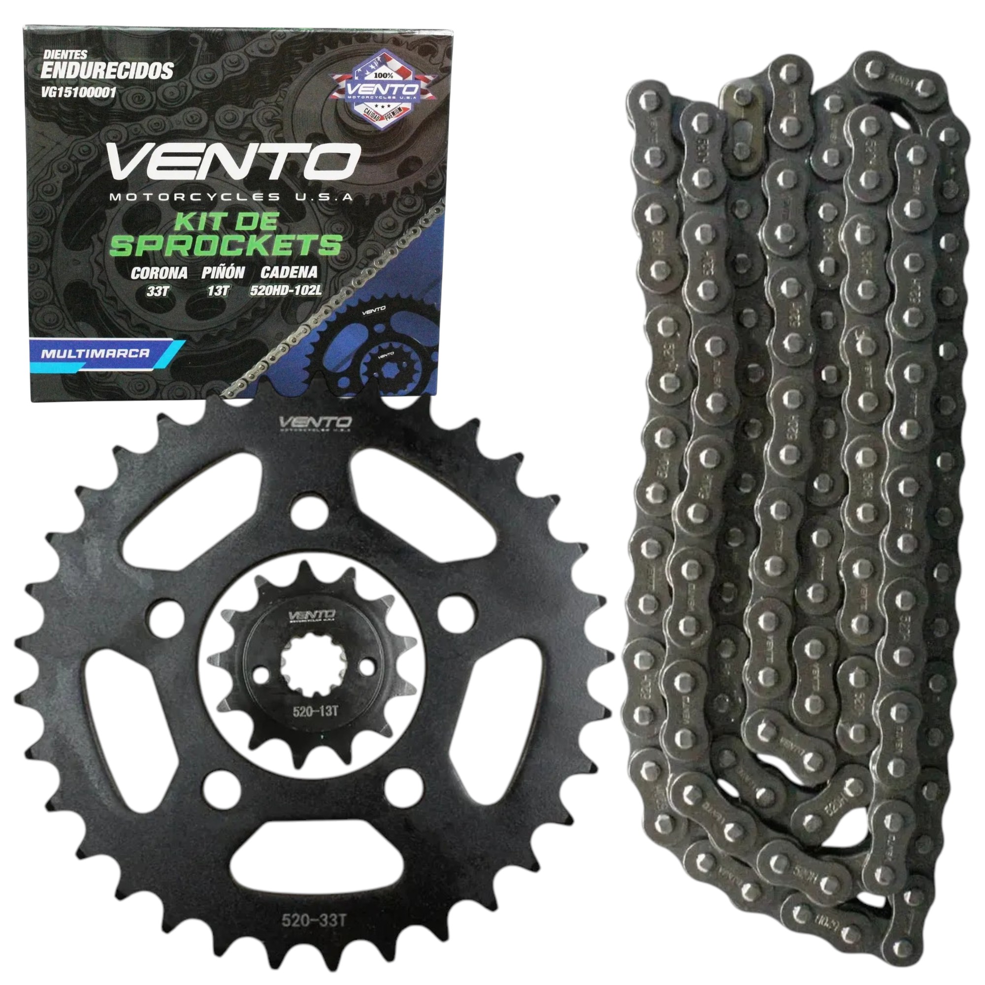 KIT ARRASTRE VENTO ROCKETMAN 300 - SCREAMER 300 - STORM 250/300 - THUNDERSTAN 300 - TORNADO 300 (33T/13T - 520HD X 120L)