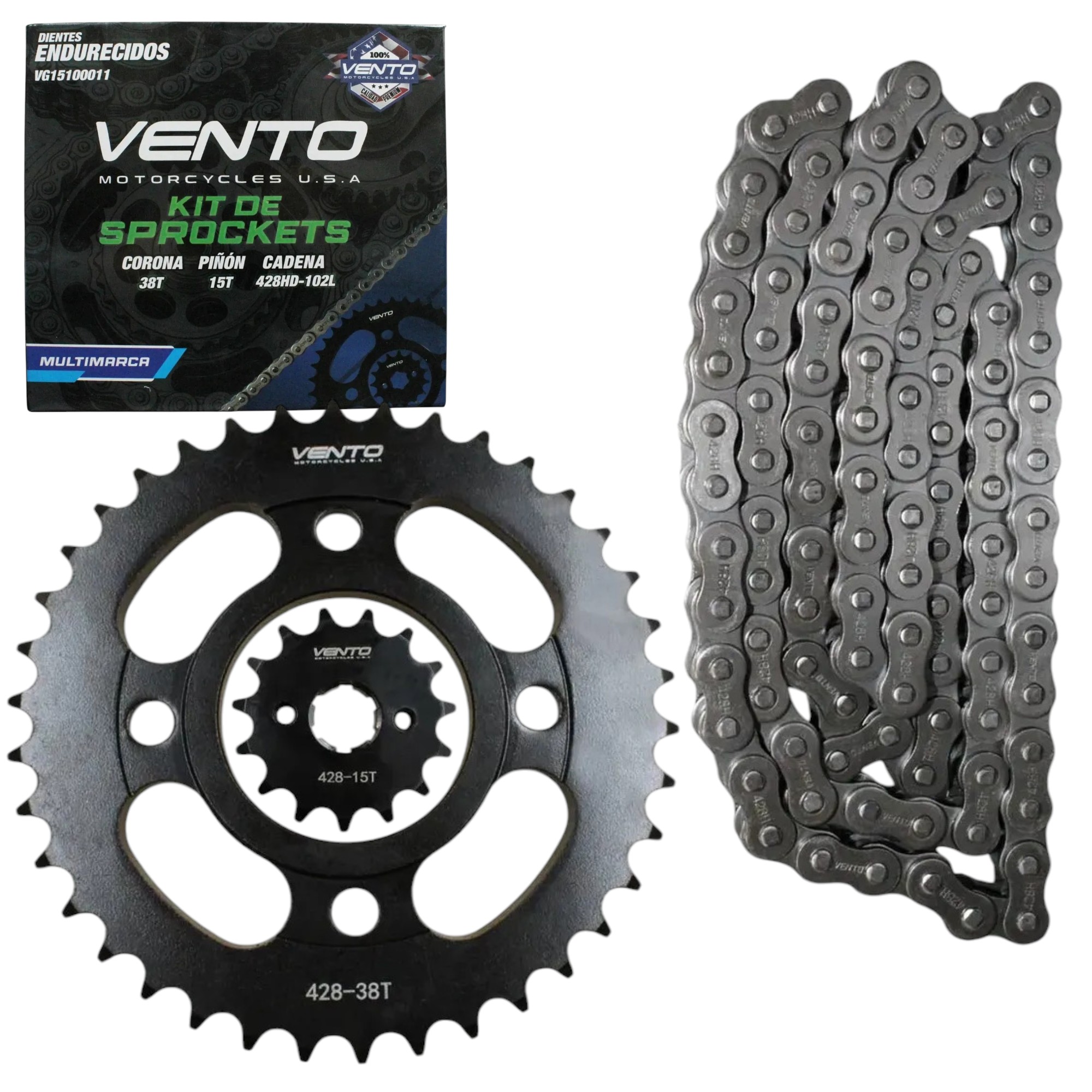 KIT ARRASTRE VENTO XPRESS 150/170 - XPLOR 190 - WORKMAN 150 (38T/15T - 428H X 102L)