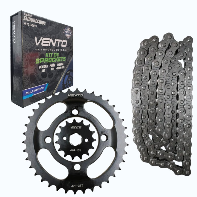 KIT ARRASTRE VENTO RYDER 2.0/3.0/4.0 - LITHIUM 2.0/4.0/5.0 - URBAN 3.0 - ECLIPSE 150  (38T/15T - 428H X 102L)