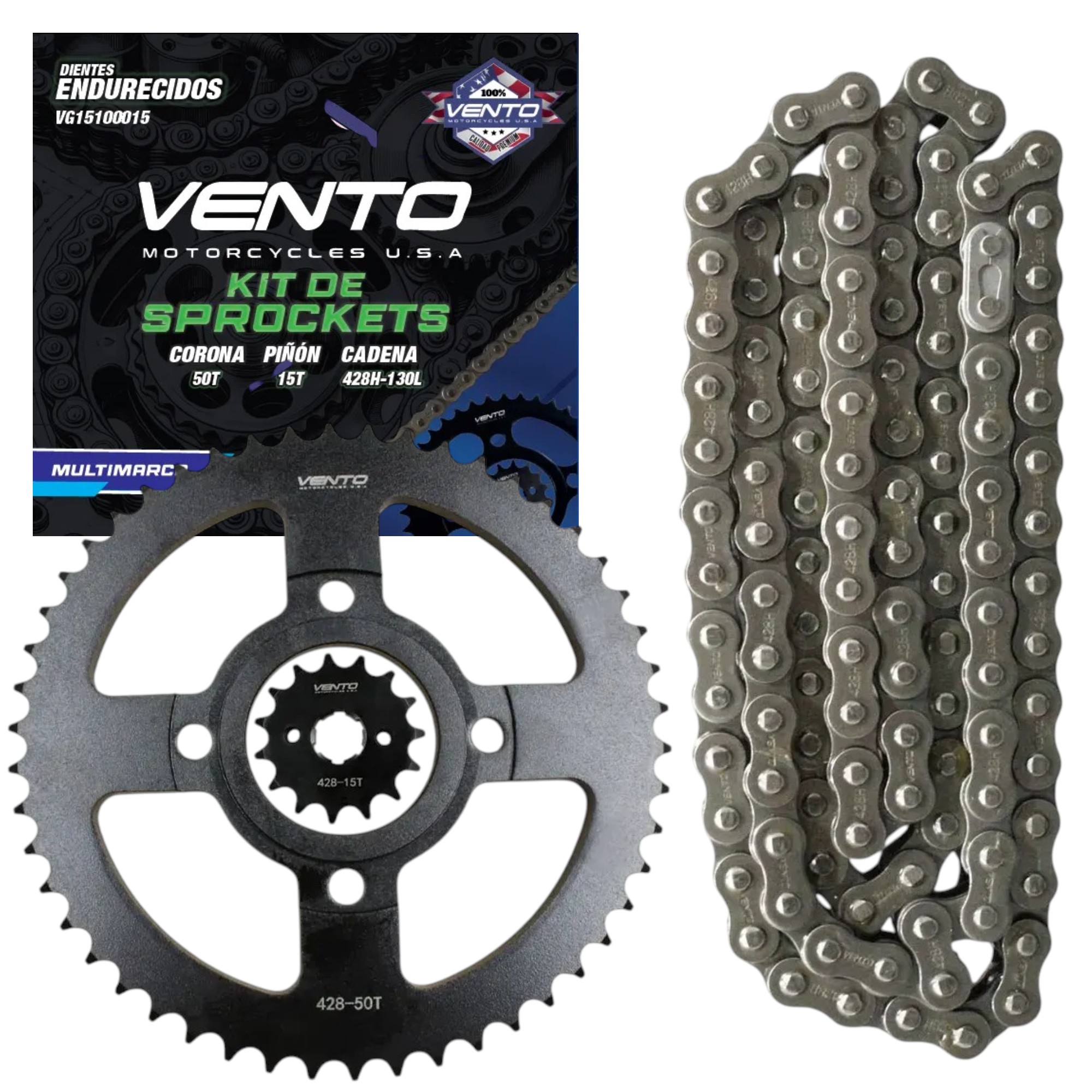 KIT ARRASTRE VENTO CROSSMAX 250 - GTS 300 - STARK 250 (50T/15T - 428H X 130L)