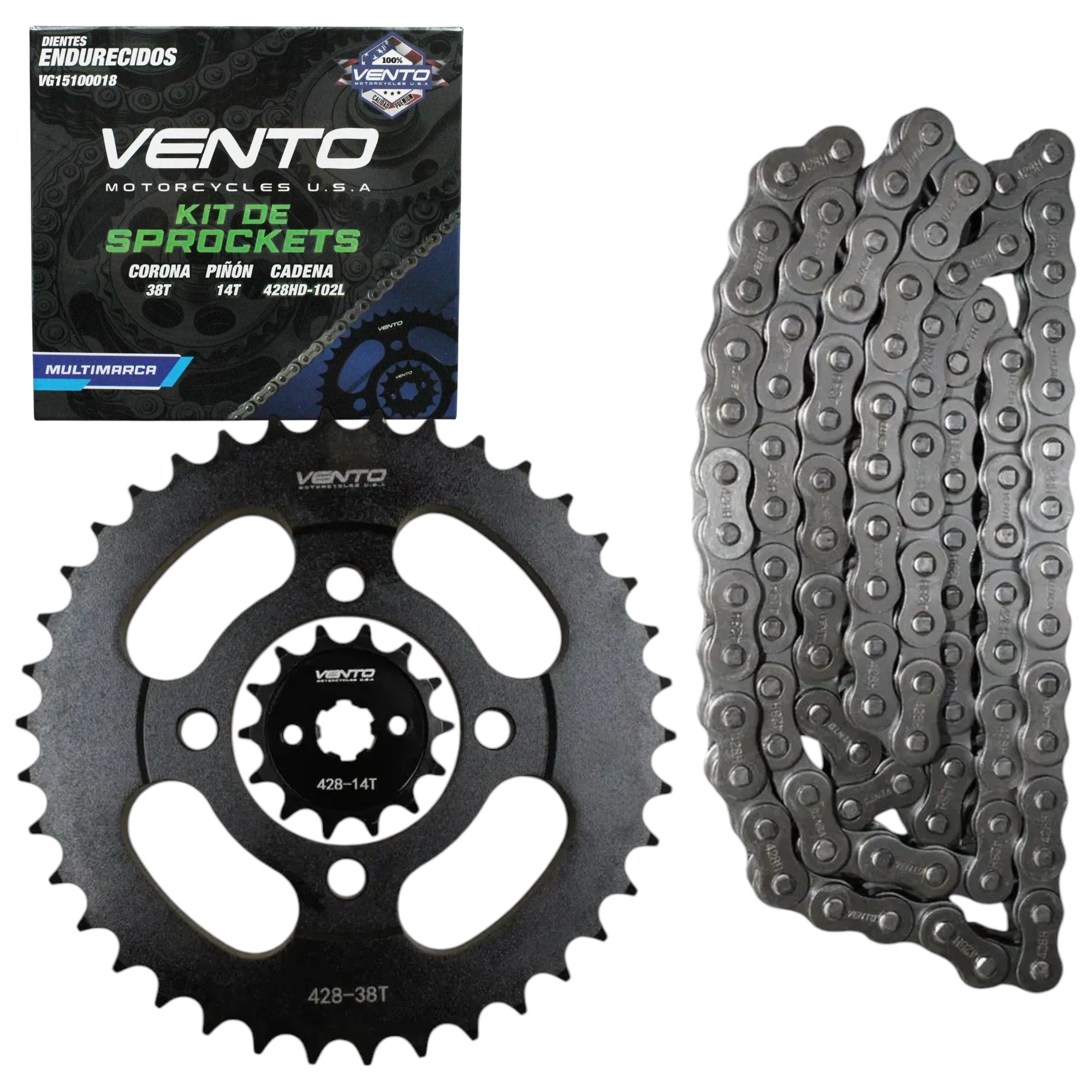 KIT ARRASTRE VENTO INTREPID 125 - GHOST - ZERO 7 (38T/14T - 428HX102L)