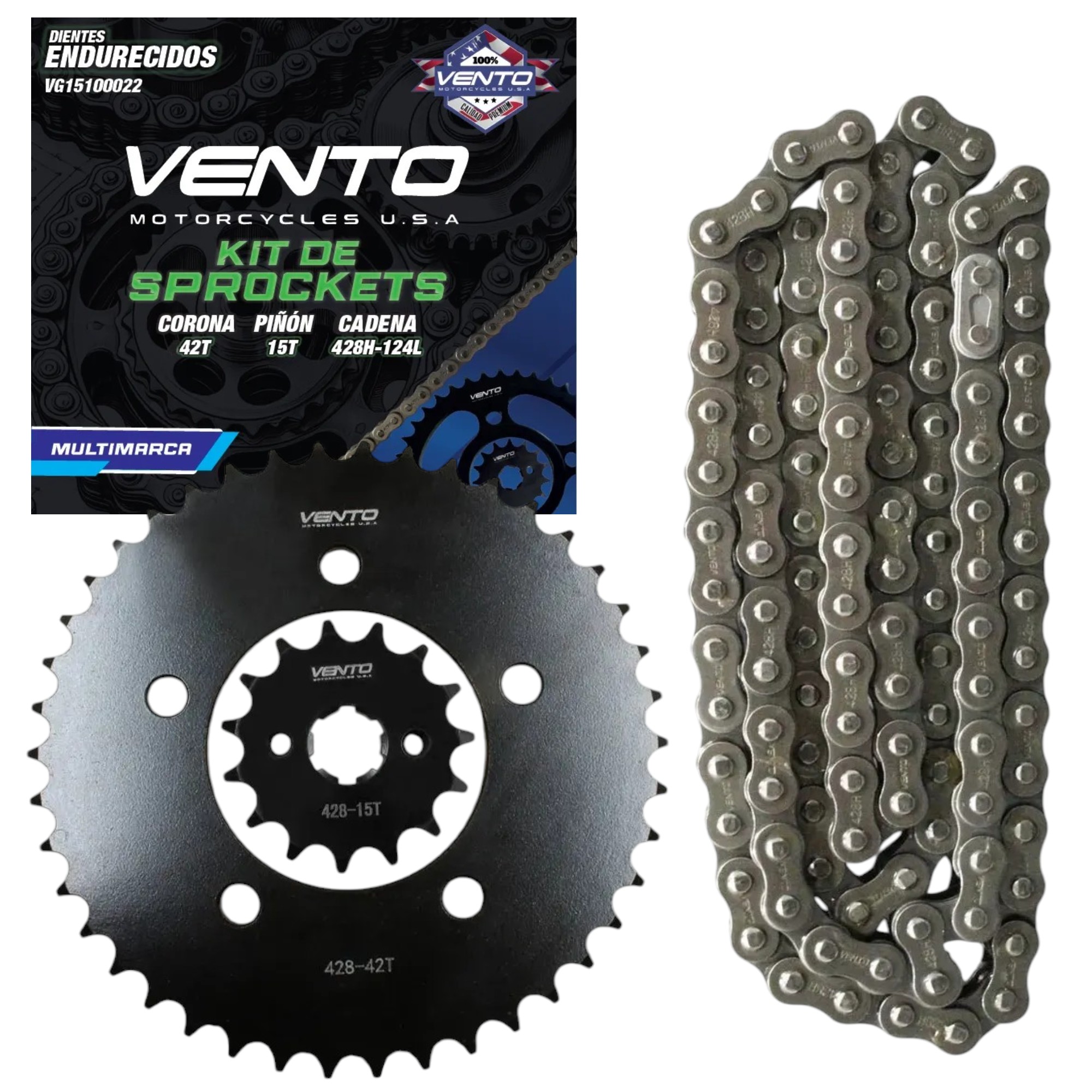 KIT ARRASTRE VENTO NITROX 200/250 - V-RACER 250 (42T/15T - 428H X 124L)
